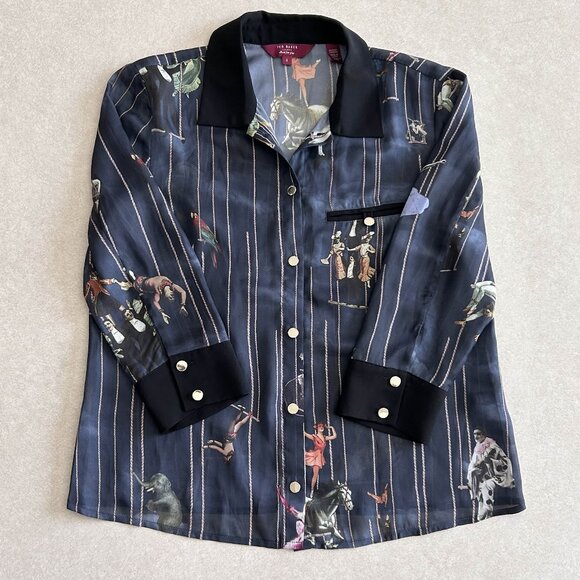 Ted Baker Alarna Sheer Circus Print Blouse Shirt ASO Spencer Hastings - Picture 4 of 11